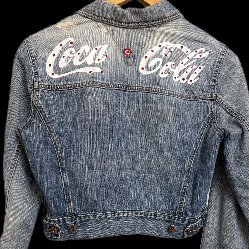 RARE 90’s vintage Tommy Hilfiger Coca-Cola distressed rhinestones Jean Jacket